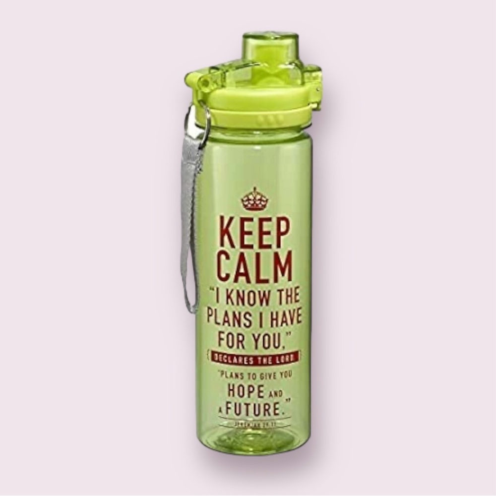 Lime Green & Pink KEEP CALM Jeremiah 29:11 Water Bottle Christian Bible Verse
